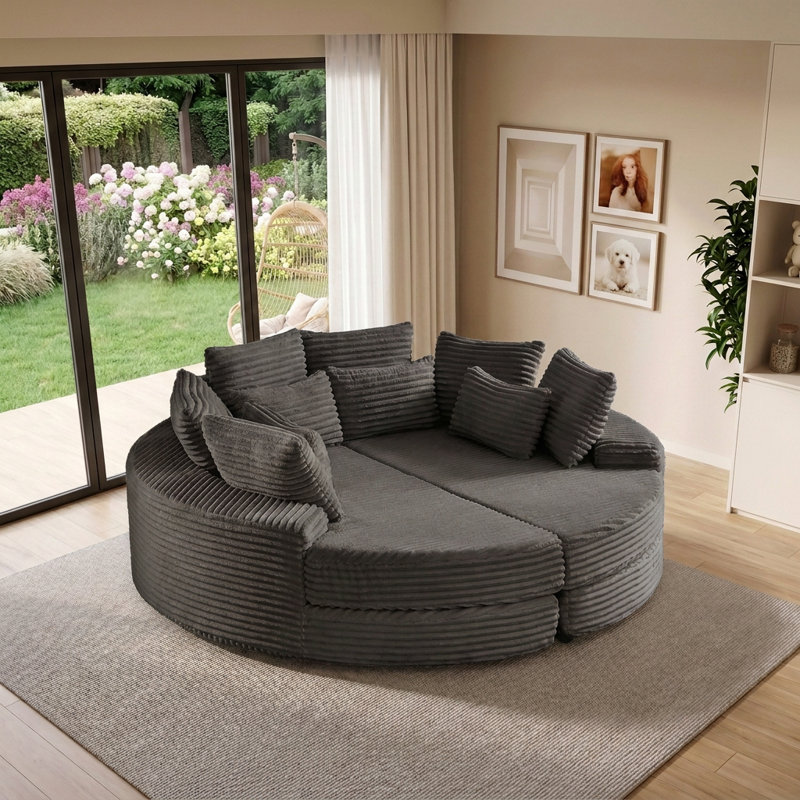 Fauteuil inclinable convertible rond 78,5 po avec coussin pour le cou et canapé-lit 2 en 1, Black