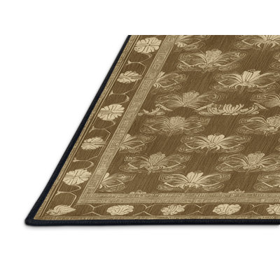 Machine Washable Art Deco Brown Area Rug