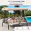 Balancelle de patio 3 places avec auvent réglable, lit de balançoire d'extérieur convertible avec plateaux latéraux et coussins-616071375