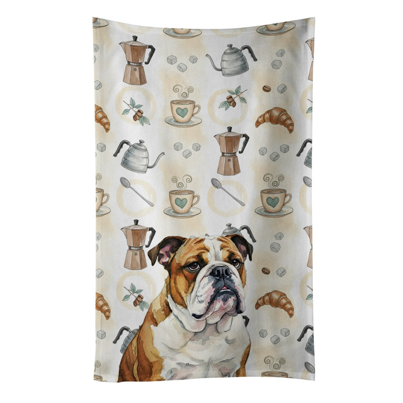 Brindle and White English Bulldog Coffee Bar Kitchen Towel, Brindle and White English Bulldog
