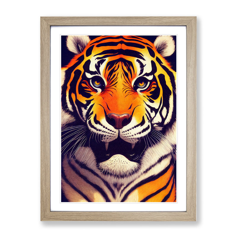 Face Of A Tiger No.3 - Single Picture Frame Print, 64cm H x 46cm W x 2cm D, Oak