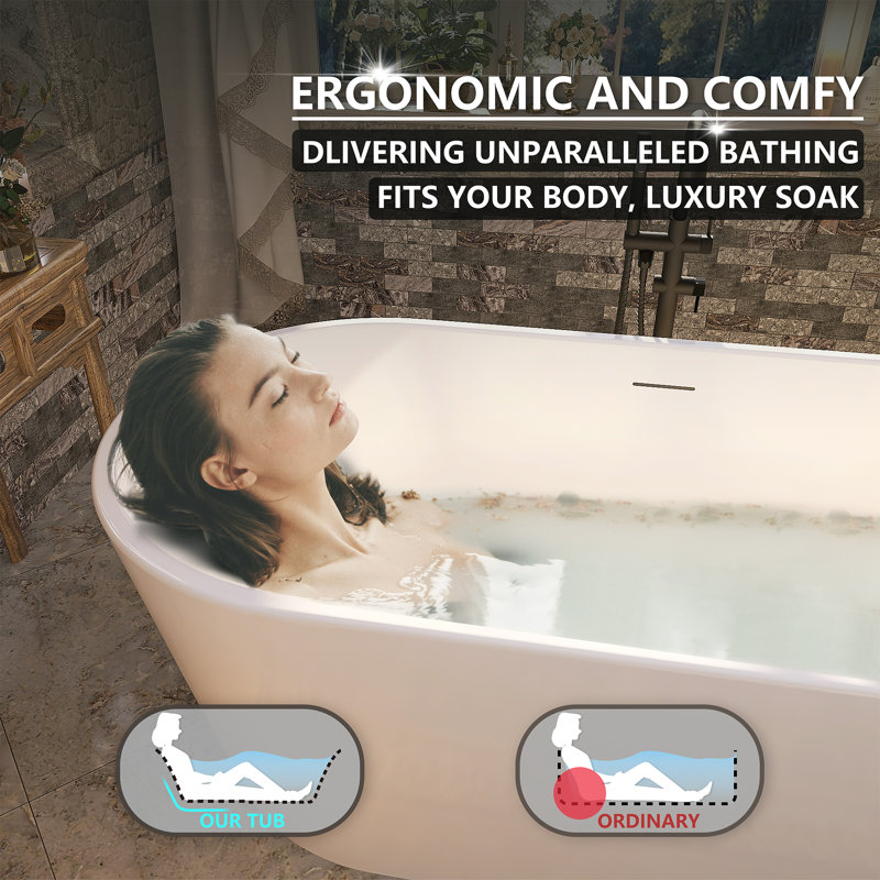 ADECAB 59'' x 31.5'' Acrylic Freestanding Flatbottom Double Ended Soaking Bathtub, Gloss White