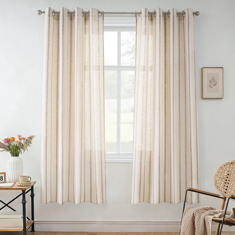 Rideau en mélange de lin Jeanenia, gris, L 52 po x L 63 po