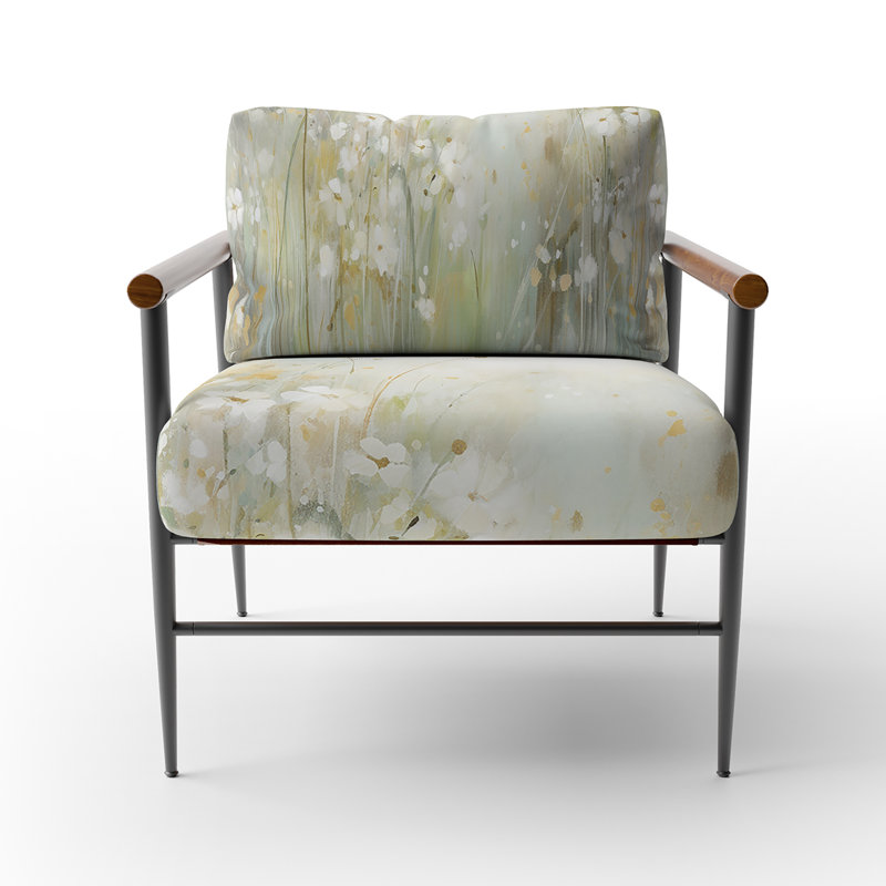 Green Beige Serene Meadows II - Fauteuil rembourré contemporain, chaise d'appoint Botanical Abstract, Noir