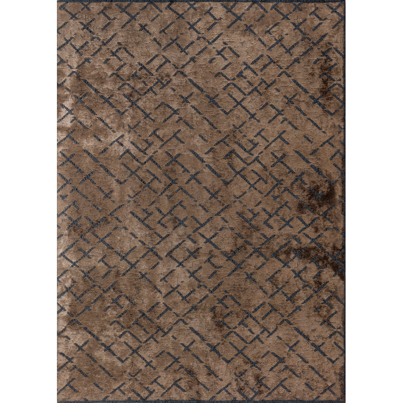 Brown/Black Abstract Luxury Area Rug, Rectangle 7'10" x 11'2"