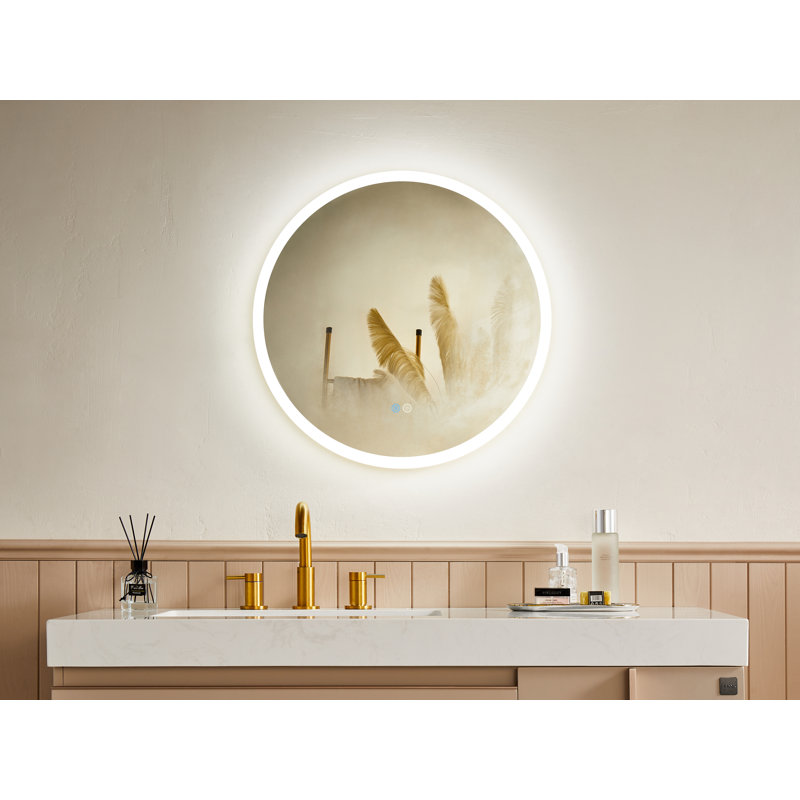Miroir rond de salle de bain à DEL avec lumières, miroir de meuble-lavabo pour mur de salle de bain anti-buée, 3 couleurs à intensité variable