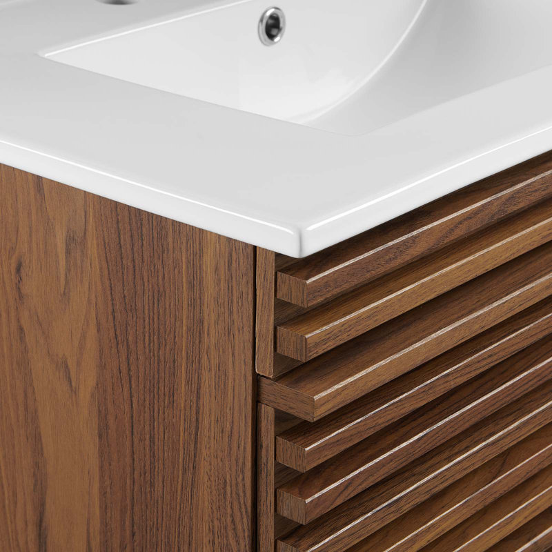 Crawley 30" Wall-Mount Bathroom Vanity, White, Walnut