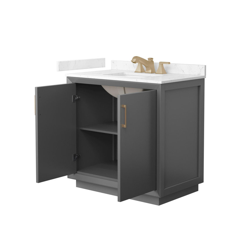 Strada 36" Freestanding Single Bathroom Vanity with Cultured Marble Top, Gray, Satin Bronze