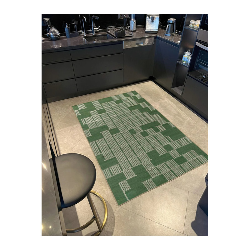 Alvi Green Striped Washable Indoor/Outdoor Area Rug, Rectangle 3' x 5'