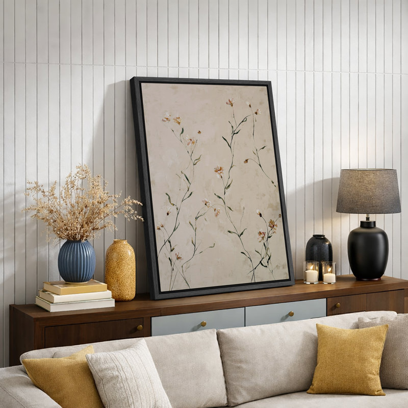 Œuvre botanique minimaliste, fleurs de chambre à coucher neutres, impression sur toile encadrée, impression numérique