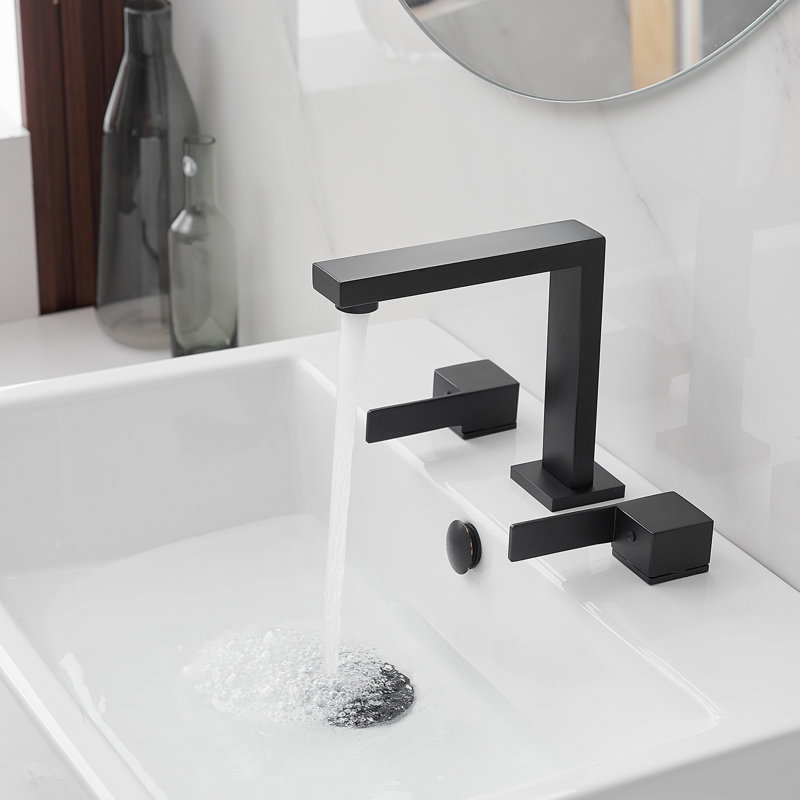 Widespread Single-handle Bathroom Faucet with Drain Assembly, Matte Black
