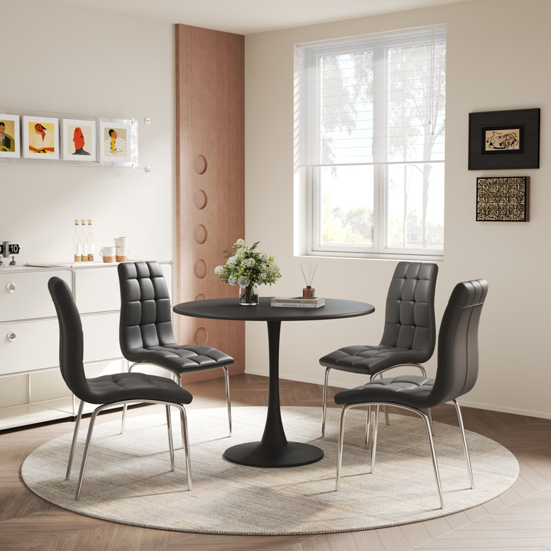 Ensemble de salle à manger à piédestal 5 pièces, Noir / noir / argent