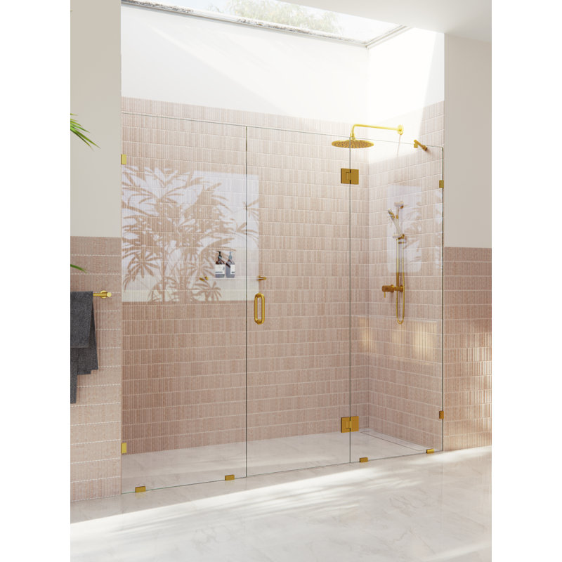 Stellar 90.25 in. x 78 in. Fully Frameless 3 Panel Inline Hinge Shower Door, Satin Brass