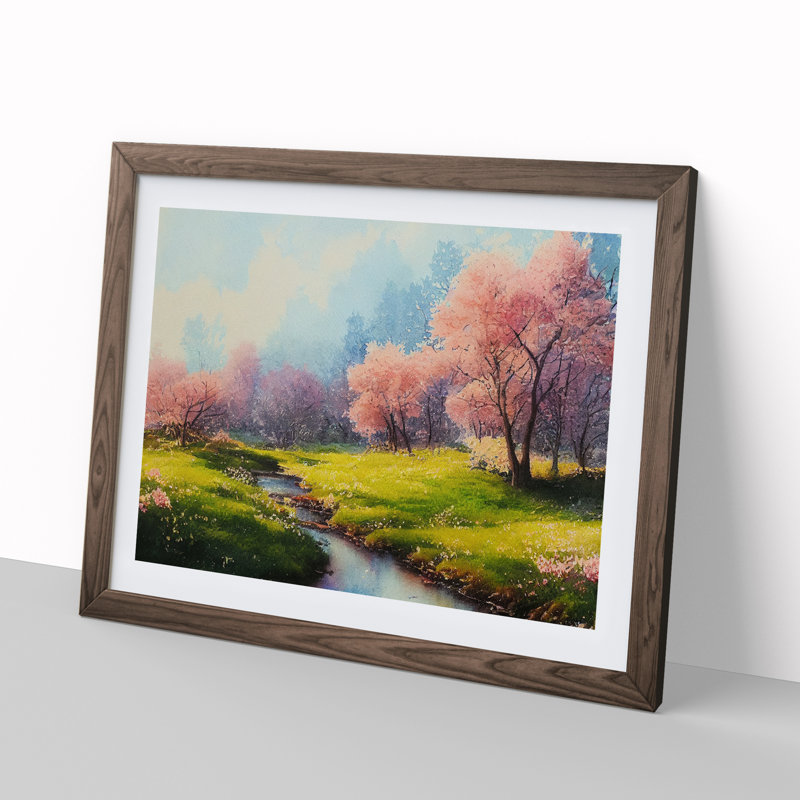 Spring Forest Watercolour Vol.6 - Single Picture Frame Print, 46cm H x 64cm W x 2cm D, Walnut