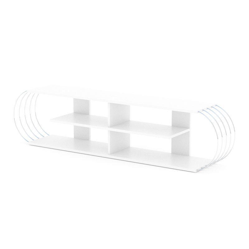 Meuble télé à 4 tablettes de 68 pouces de style Mid-Century moderne, rangement ouvert, blanc / fonctionnalité, étagère de rangement en bois massif, enchantement, pièce artisanale