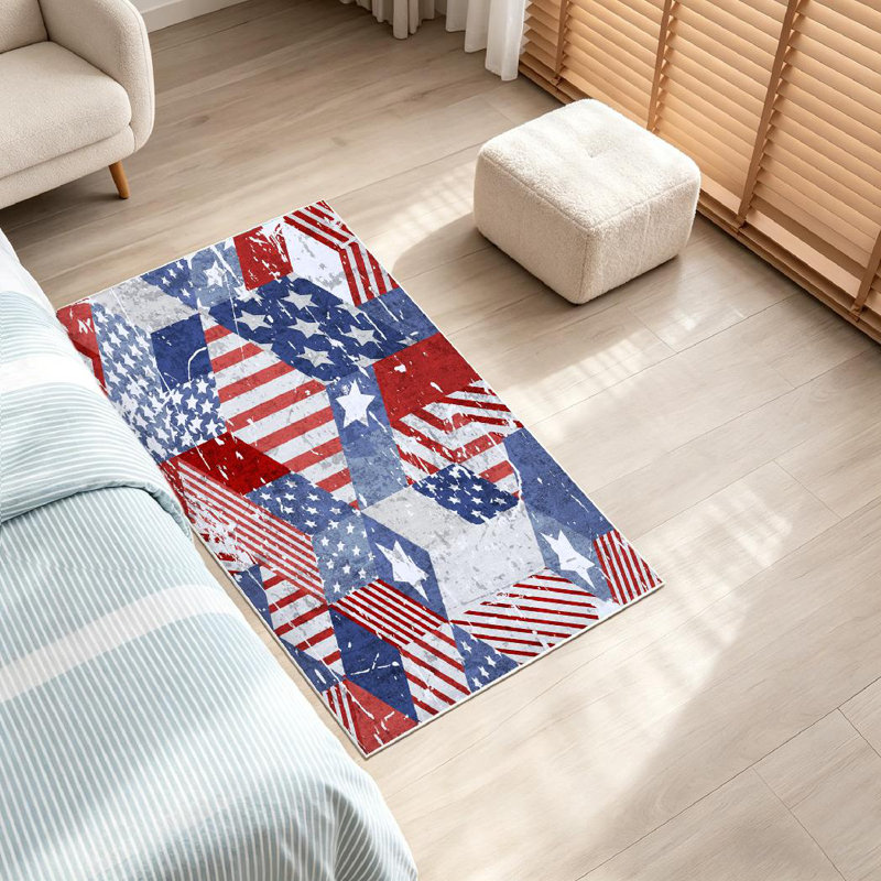 Blue Seamless Watercolor Usa Flag American Colors Grunge Geometric Machine Washable Indoor Area Rug, Rectangle 32" x 47"