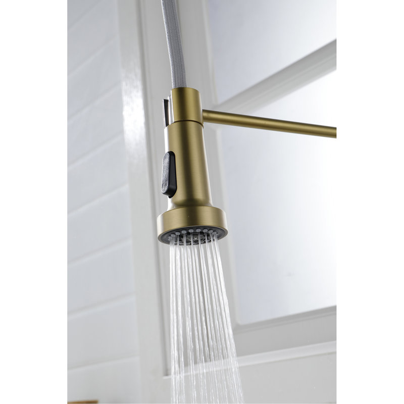 Gold Stainless Steel Pull Out Spray Kitchen Faucet, 360 Rotatable Nozzle For Seamless Water Operation, Single Handle Temp & Flow Adjustment, Corrosion And Rust- Finish, Quiet Splash- Aerator Faucet