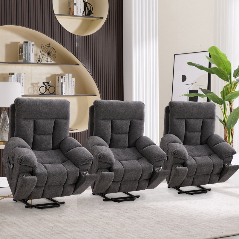 39.76" Wide Oversize Ultra Microfiber With Super Soft Padding Electric Lift Assist Reclining Chair With Massage Heating & Cup Holders & USB & Side Pocket