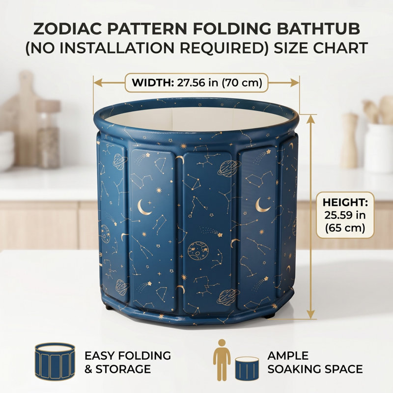 27.56" Foldable Bathtub, Pvc & Pearl Cotton & Oxford Cloth Portable Soaking Tub, No Installation Needed