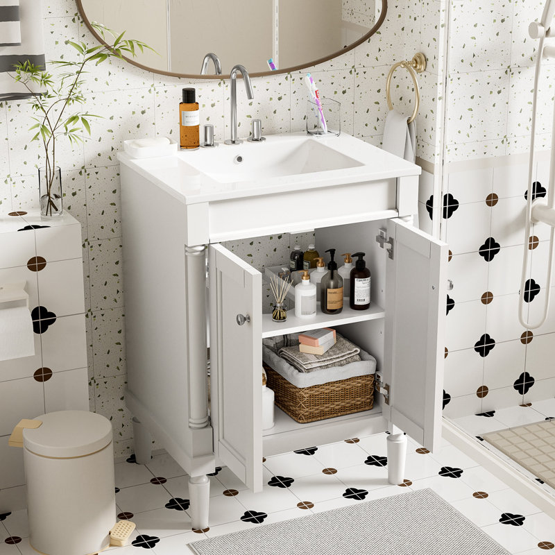 De meuble-lavabo moderne "- lavabo simple avec lavabo supérieur et armoire de rangement à 2 niveaux, grandes tablettes pour l'organisation