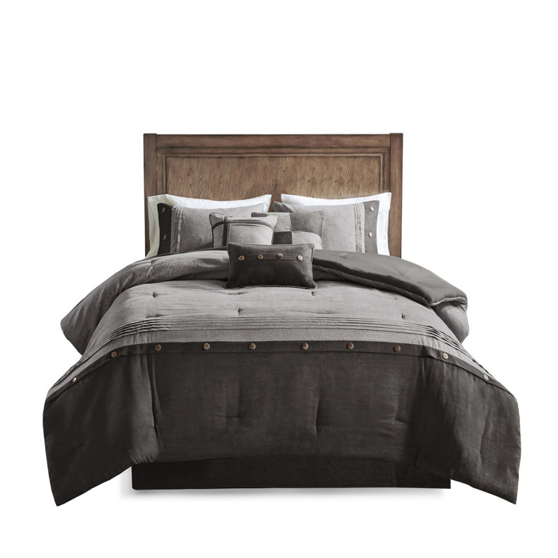 Édredon 7 pièces en faux suède gris pour une chambre à coucher très chaleureuse et invitante - avec microsuède uni, Gris