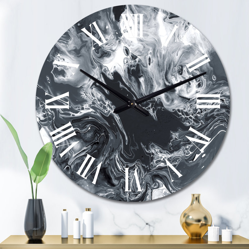 Art liquide noir et blanc - horloge murale moderne, Moyen