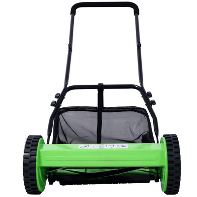 14-inch 5-blade Push Reel Lawn Mower – Adjustable Height (0.6”-1.8”), Heat-treated Steel Blades, 8” Polymer Wheels, Included Grass Catcher, Eco-friendly Noise-free Manual Mower For Lawn Maintenance