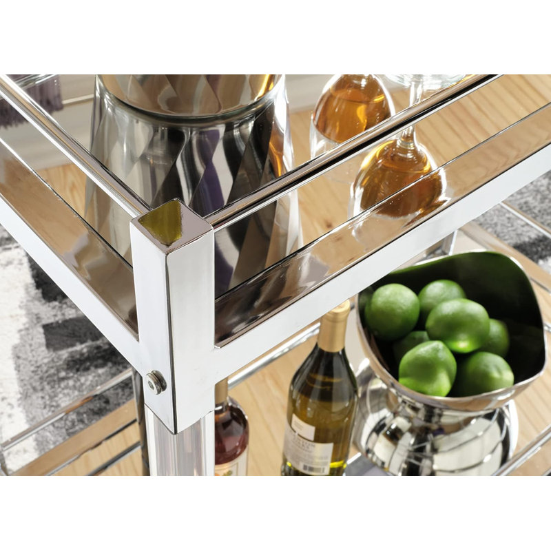Modern Bar Cart With Mirrored Glass Shelves And Rolling Casters For Stylish Serving And Decor