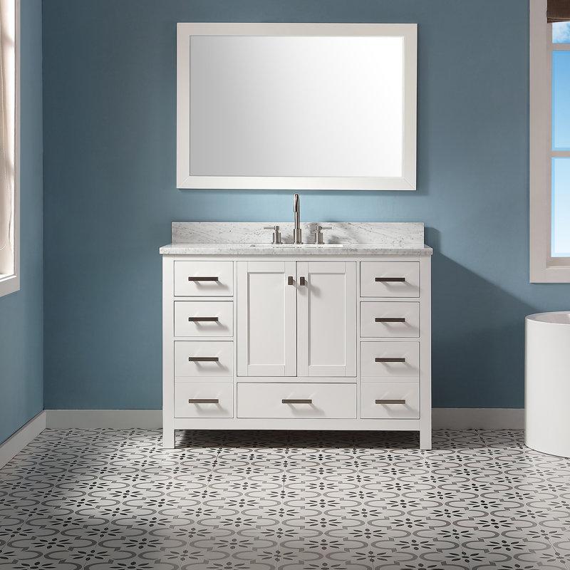 Whitney 48'' Single Bathroom Vanity with Carrara Marble Top, White, Brushed Nickel