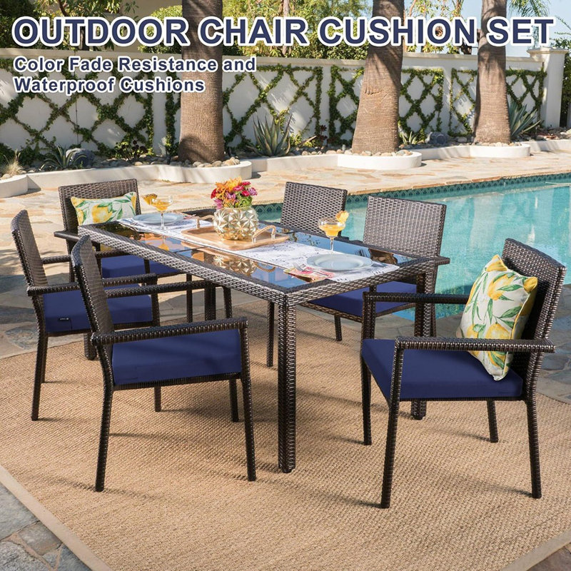 Outdoor Chair Cushion Set Of 4 Rainproof & Color Fade Resistant 19 X 19 X 2 In Square Corner Patio Furniture Cushions With Waterproof Hidden Zipper Attach Ties For Dining Table Chairs Seats