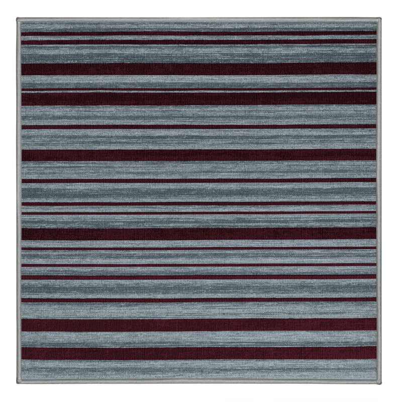 Machine Washable Horizontal Stripes Gray Area Rug, Square 3'