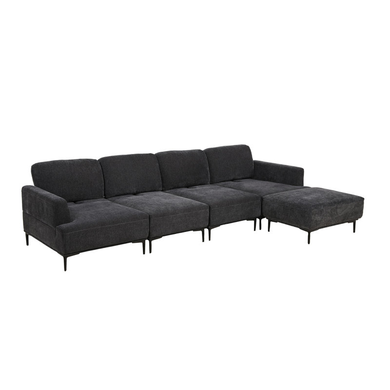 Canapé rembourré avec tabouret 1 pièce, 4, H 33 po x l 129 po x P 71 po, Gris