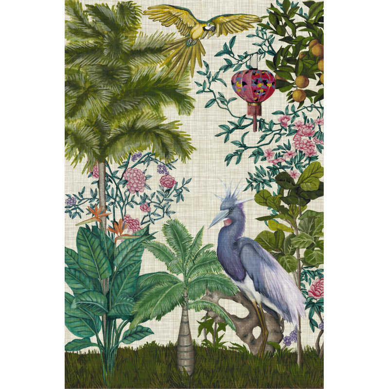 Paradis Chinoiserie I by Naomi McCavitt - Painting on Canvas, 46cm H x 30cm W, Black Floater Framed