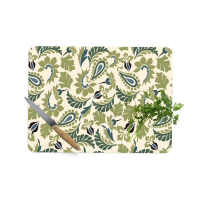 Green Leaf Pattern Glass Cutting Board Ideal for Serving and Chopping in the Kitchen