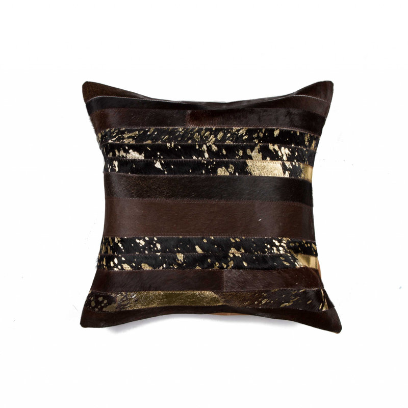 Coussin 18 "en peau de vache abstraite, Or Chocolat