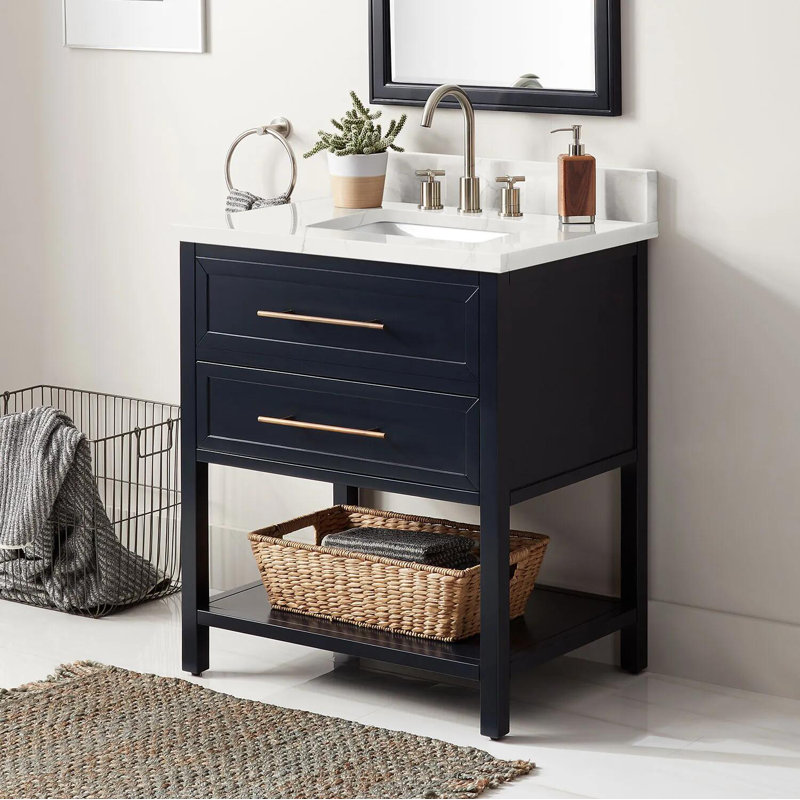 30" Robertson Single Bathroom Vanity Set with Rectangular Undermount Sink, 8" Widespread, Midnight Navy Blue