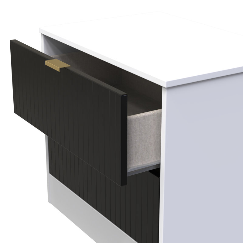 Berklie 58cm W Manufactured Wood Bedside Table, Deep Black/White