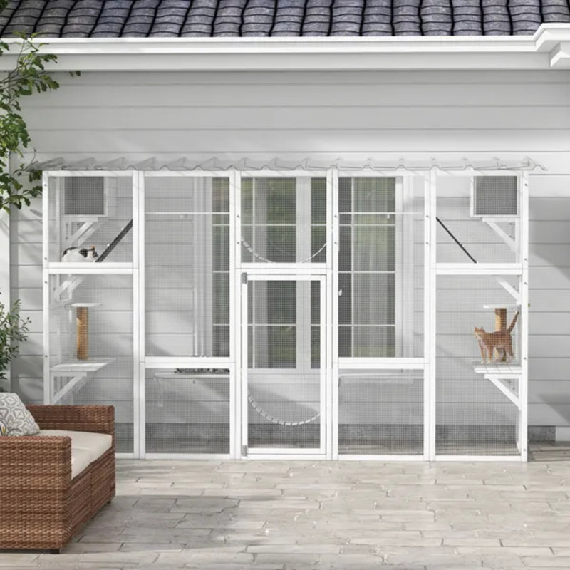 Fenêtre en bois avec toit, étagères et maisons de jeu Catio, 118 po x 37,5 po x 74 po