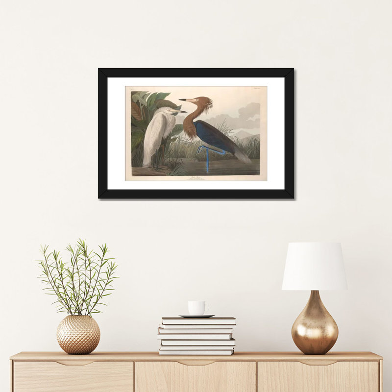 « héron », impression sur toile, Papier d'art encadré noir, Blanc, H 16 po x l 24 po x P 1 po