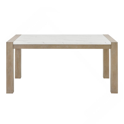 Table de salle à manger rectangulaire à dessus en marbre blanc de 66 po au fini chêne clair