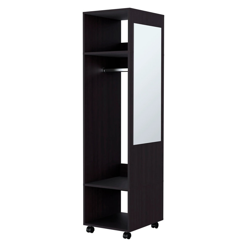 Armoire noire à 3 tablettes avec miroir et rangement ouvert, Noir