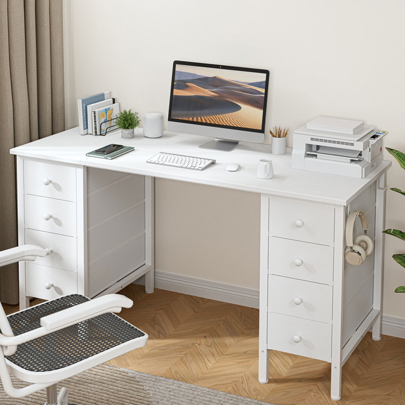 Computer Drawers Desk, Writing Desk With Drawers, White