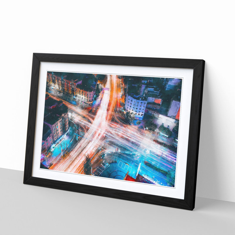 Urban City Lights - Picture Frame Graphic Art Print, Black Framed, 62cm H x 87cm W x 2cm D