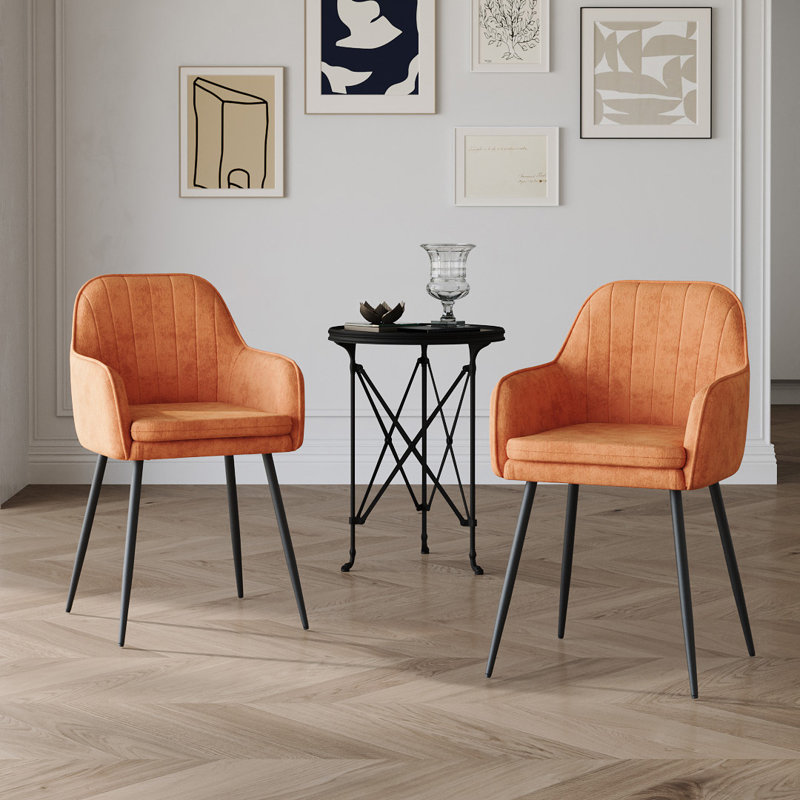 43.5cm H Velvet Upholstered Upholstered Back Armchair, Orange