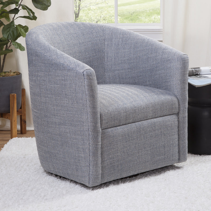 Zaria Upholstered Swivel Barrel Chair, Blue Polyester