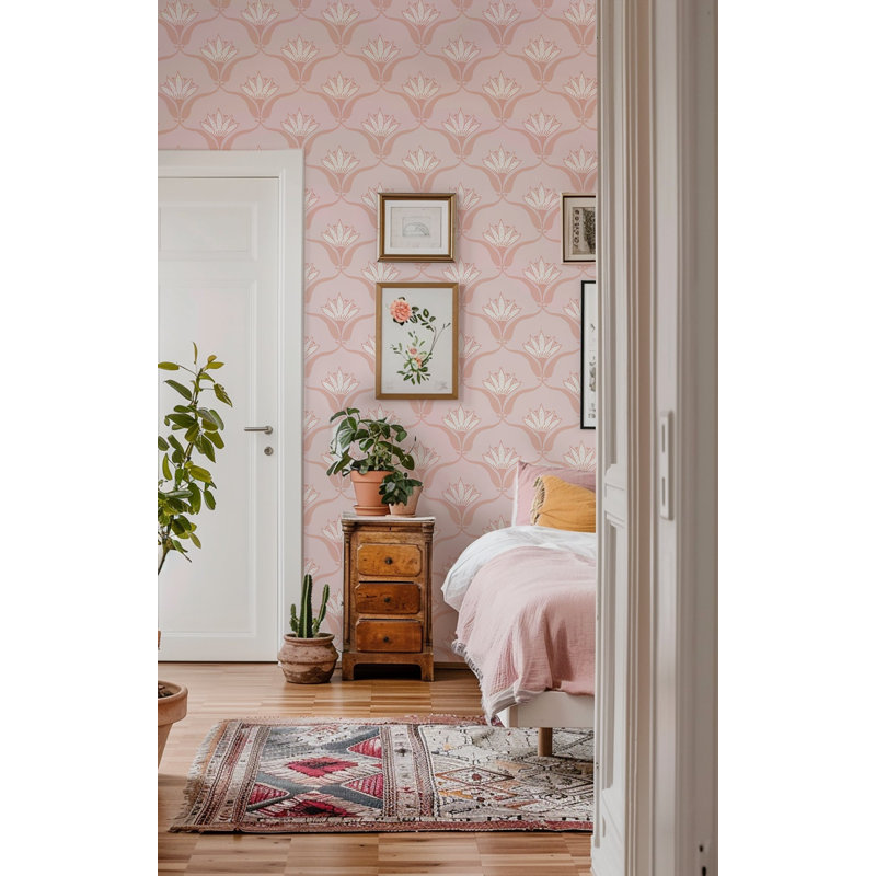 Shanghai Wallflower 10' L x 24" W Wallpaper Roll, Pink Petal, Peel & Stick