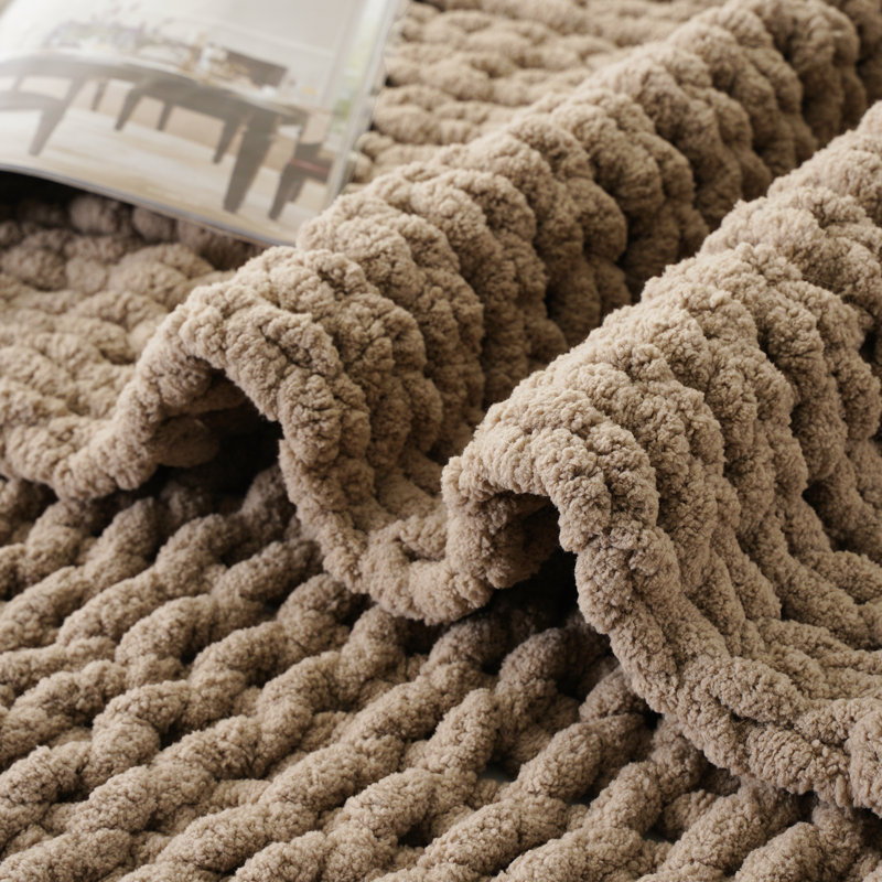 Jeté épais en tricot, jeté doux et épais en chenille, jeté en tricot fait à la main 50 po x 60, Taupe