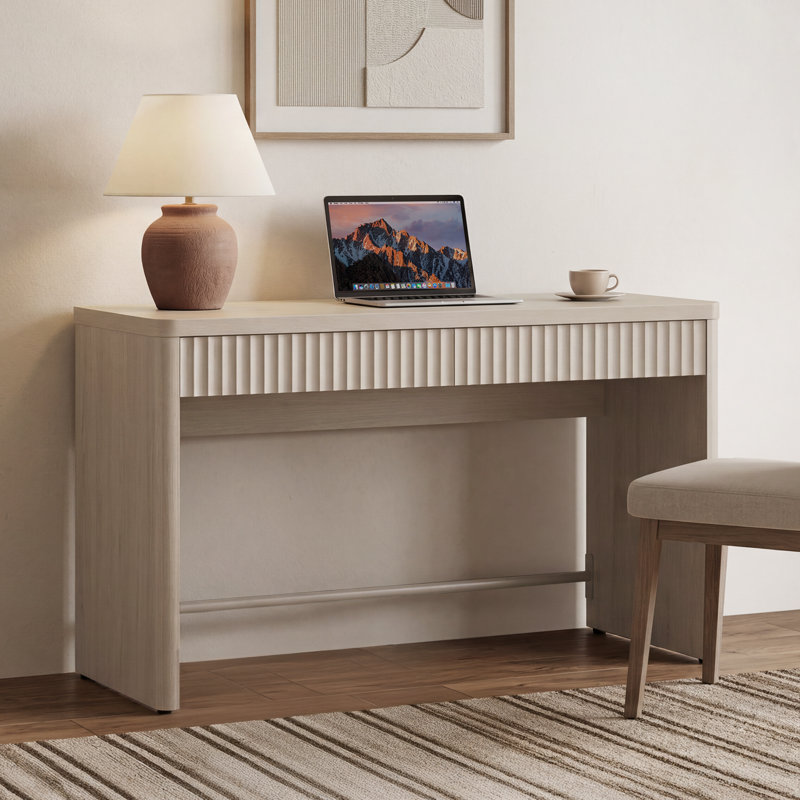 2 bureaux modernes cannelés l 48,86 po avec 2 tiroirs de rangement cachés, Aulne blanc