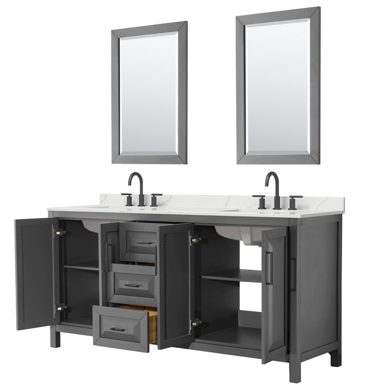 Daria 72'' W Vanity, Giotto Quartz, Matte Black, Gray