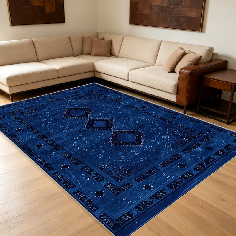 Vintage Persian Medallion Blue   area rugs for Living Room, Soft and Comfortable, Suitable for all seasons, easy to maintain, machine washable Indoor floor mat, Under Table Farmhouse suitable for Bedroom, Dining Room, Study,  Balcony, Home Decor Patio